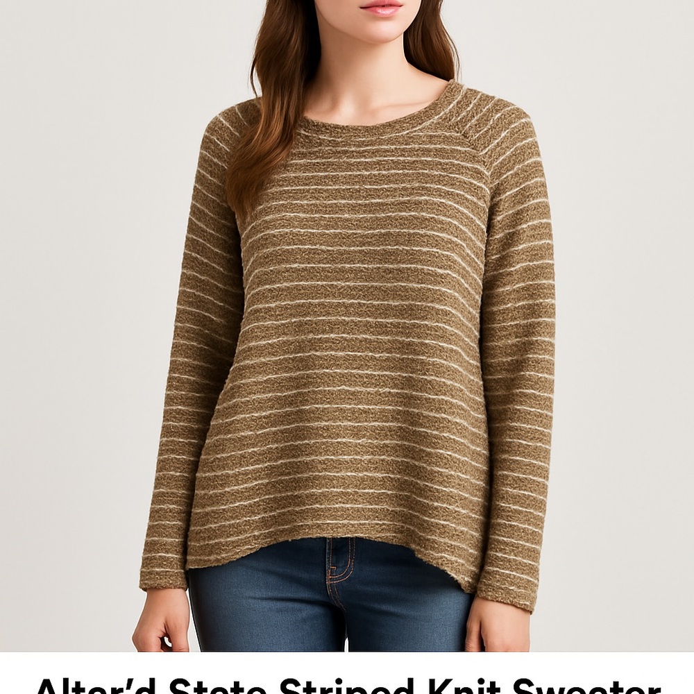 Altar’d State Striped Knit Sweater Women’s Size Large Tan Brown Long Sleeve